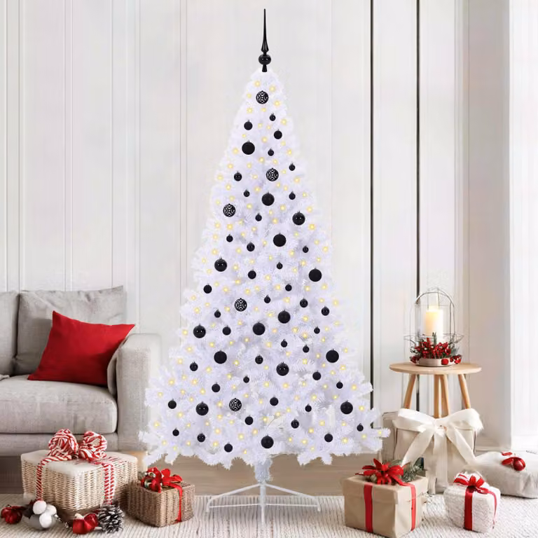 Albero di Natale artificiale moderno vidaXL bianco con LED in PVC e metallo, Altezza: 210 cm