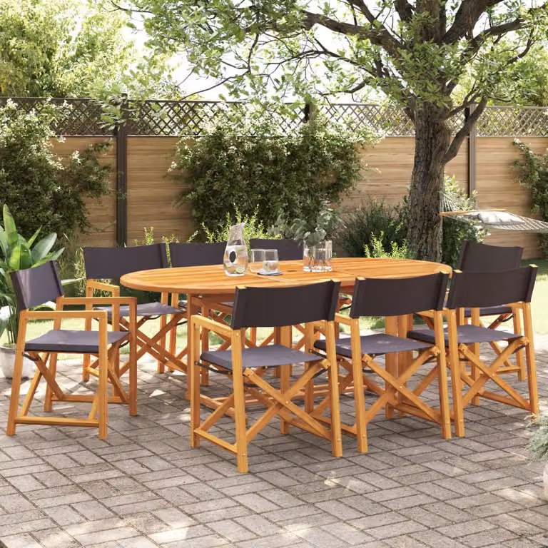 Set di 8 sedie da giardino vidaXL in legno di acacia oliato e tessuto grigio, impilabili e resistenti ai raggi UV