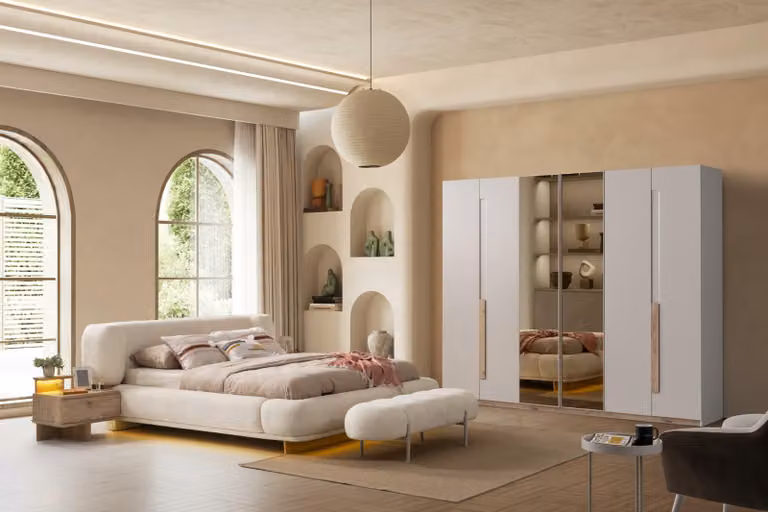 Set per camera da letto: 2 comodini, struttura del letto, testiera, armadio