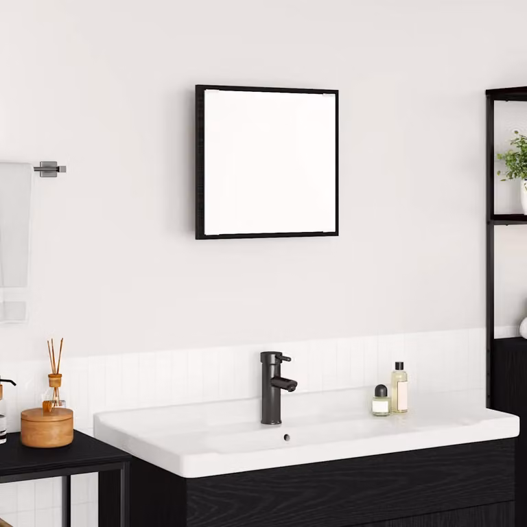 Specchio da bagno moderno vidaXL con luce LED, design rettangolare in legno e vetro, multicolore, L: 40 cm, P: 37 cm, H: 8,5 cm