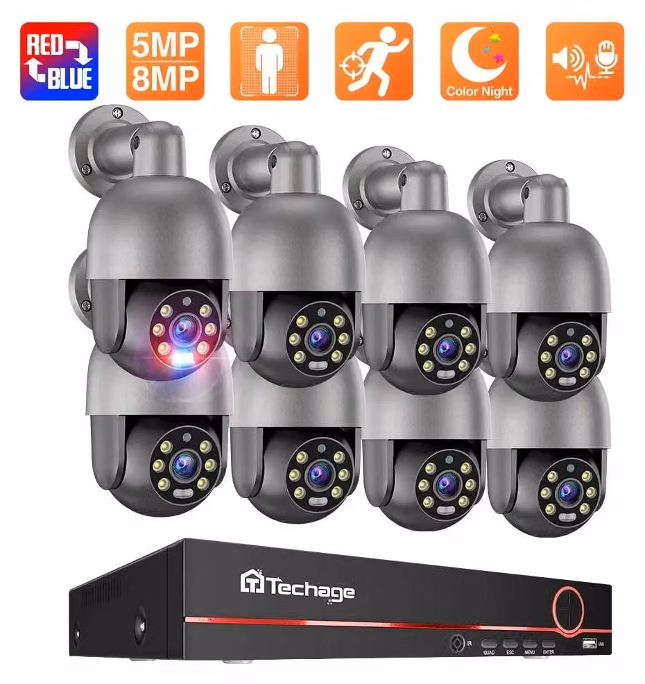 Sistema di telecamere di sicurezza per esterni, ultra HD, PTZ, kit CCTV a 8 canali, con visione notturna a colori
