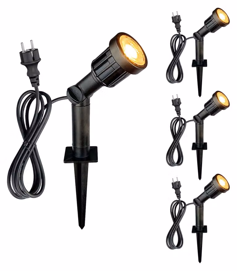 4 luci da giardino a LED, 5W, 400 lumen, grado di protezione IP65, orientabili, temperatura di colore 3000K