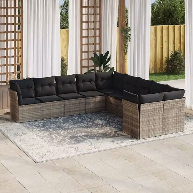 Set Divano Giardino 10 pz con Cuscini Grigio Chiaro Polyrattan 3250081