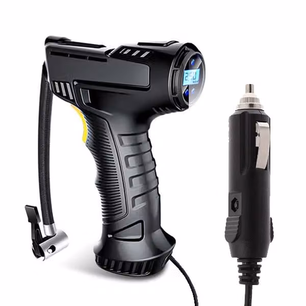 Compressore per pneumatici 12V con display digitale e luce LED integrata portatile nero