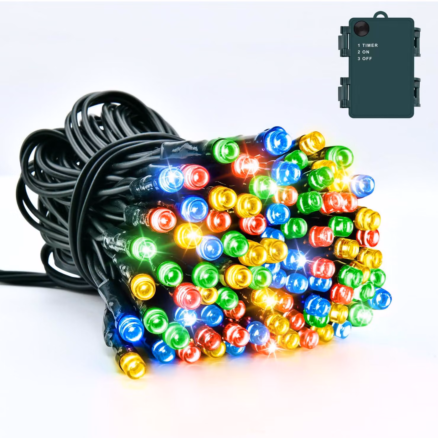 Catena luminosa a LED, 5 metri, 50 LED multicolore, grado di protezione IP65, con timer