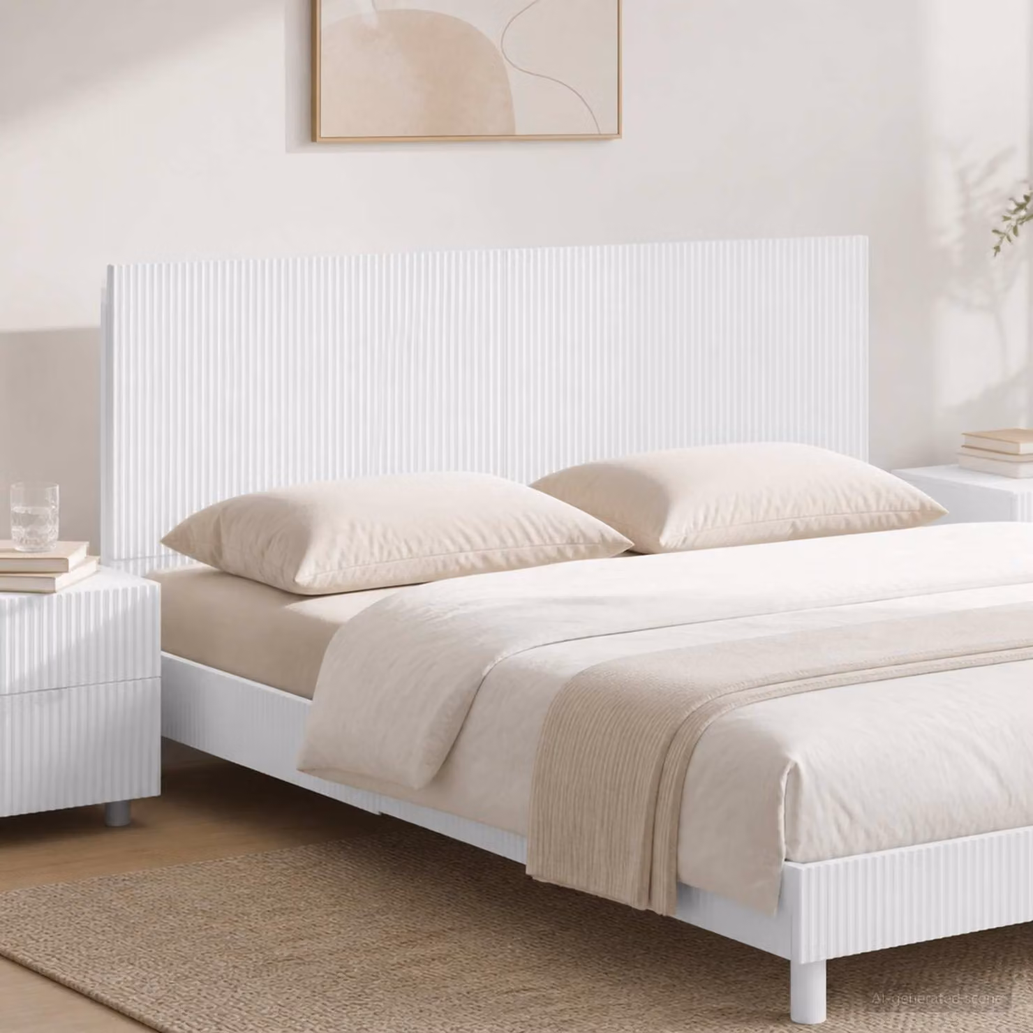 Testiera da muro vidaXL ARNHEM in legno ingegnerizzato bianco lucido con ripiano integrato L 160 x H 50 x P 13,4 cm
