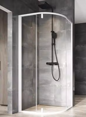 Cabina doccia a quarto RAVAK Nexty 80 cm colore telaio bianco opaco decoro vetro chiaro 3O644E01Z1