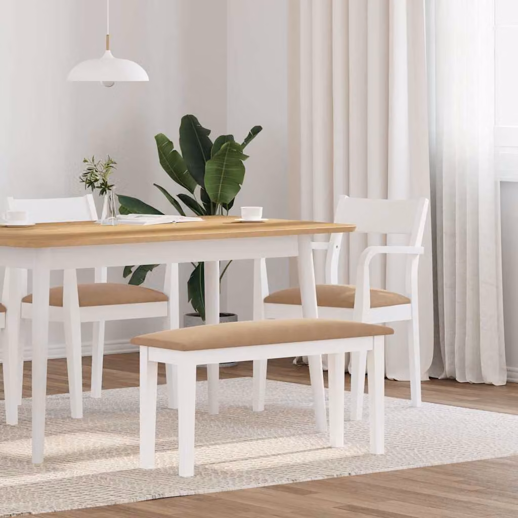 Panca vidaXL in legno massello bianco e marrone per cucina e sala da pranzo, stile scandinavo