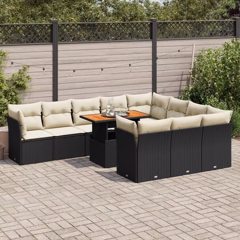 Maison Exclusive - Set Divani da Giardino 11 pz con Cuscini in Polyrattan Nero