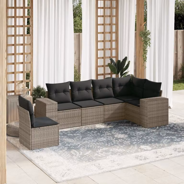 vidaXL Set Divano da Giardino a L 6 pz con Cuscini Grigio in Polyrattan e Acciaio