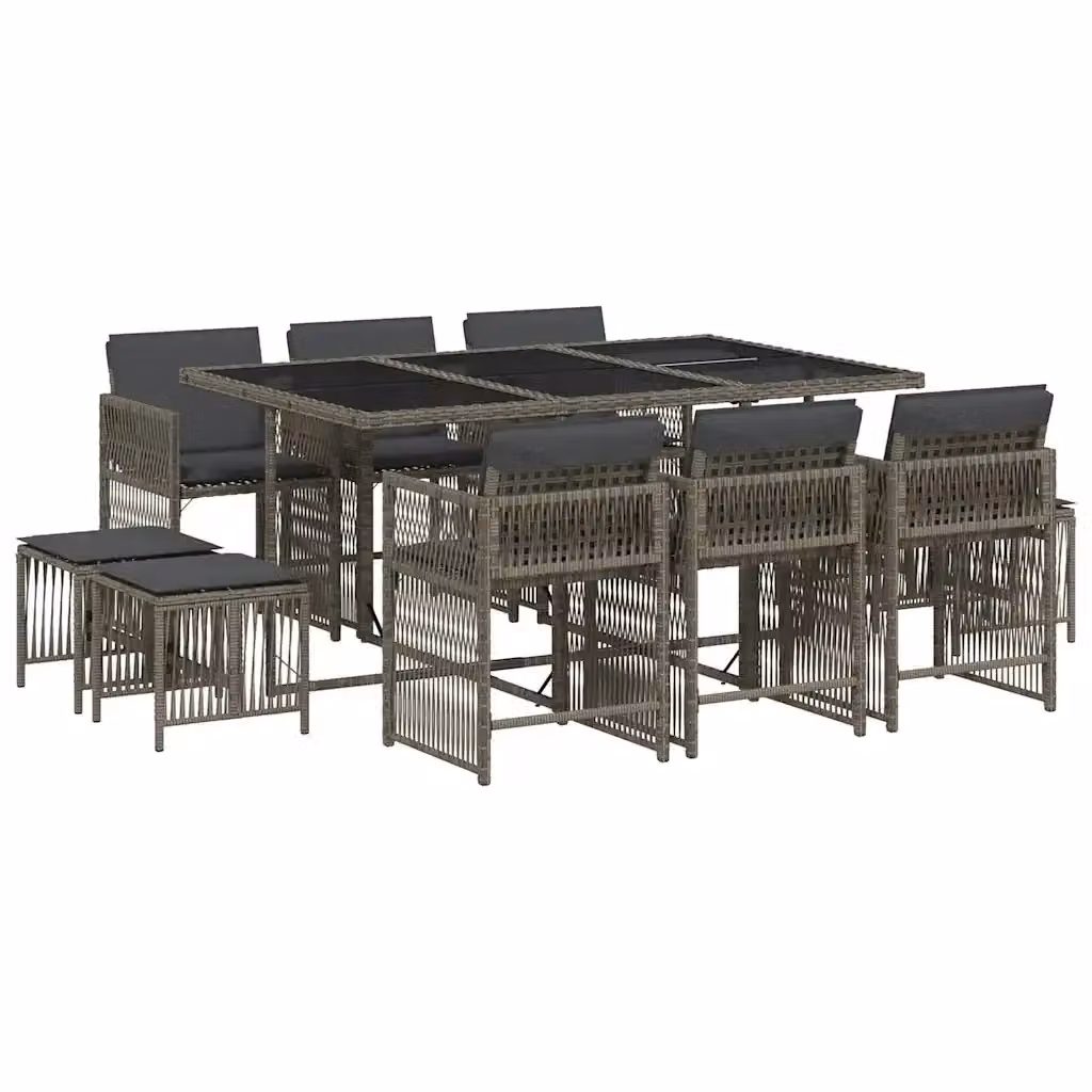 vidaXL Set da Pranzo da Giardino 11pz in Polyrattan e Vetro Grigio – 2