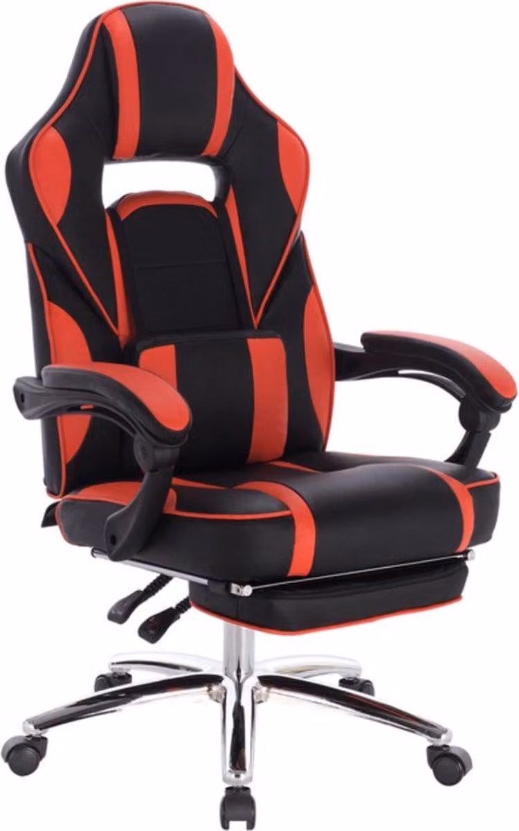 Gamestoel - Rosso - Pelle finta - Con schienale e braccioli - Regolabile in altezza - Ergonomica - Sedia da gioco