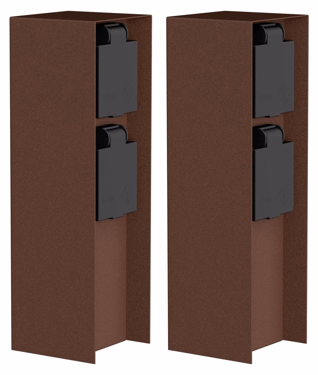ledscom.de 2 colonne da esterno con prese multiple POMI per giardino, grado di protezione IP44, doppia presa, acciaio inossidabile, colore marrone, forma rettangolare, 23 cm – Marrone / 2 prese, confezione da 2 pezzi (venduta singolarmente)