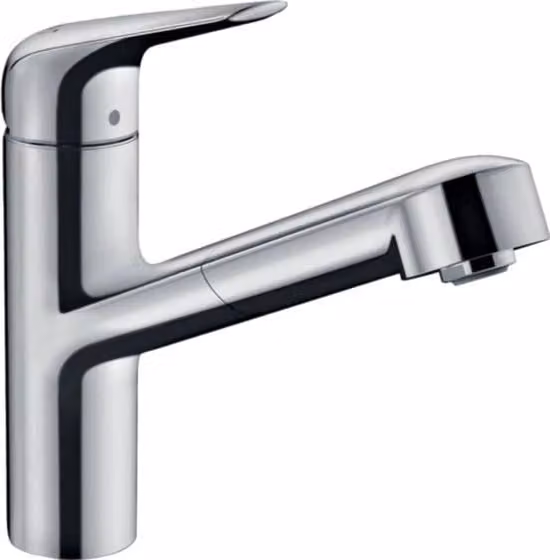 Cranio da cucina in acciaio inox con maniglia in pelle e rubinetto a goccia
