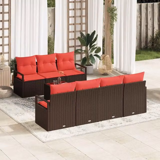 Set Divano da Giardino 8 pz 7-Numero di posti Beige e Rosso 3354963
