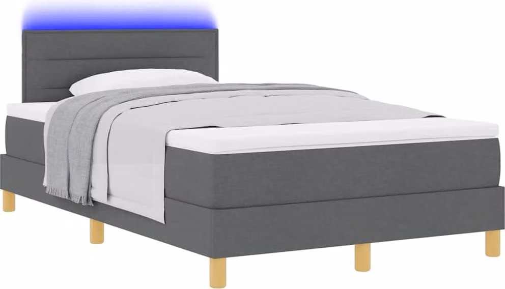 Letto a Sorgente LED Grigio scuro 120 x 200 cm Tessuto