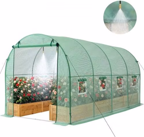 VEVOR Serra a Tunnel per Giardino con Telaio in Acciaio Zincato e Copertura in PE Verde, L: 4,48 m, P: 1,97 m, H: 1,97 m