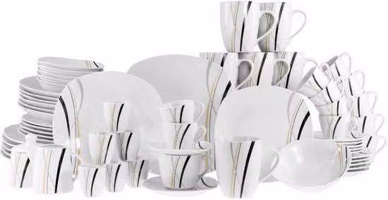 Servizio da 62 pezzi per 6 persone, serie Square City Line, 22537, prodotto in porcellana, resistente a lavastoviglie e forno a microonde