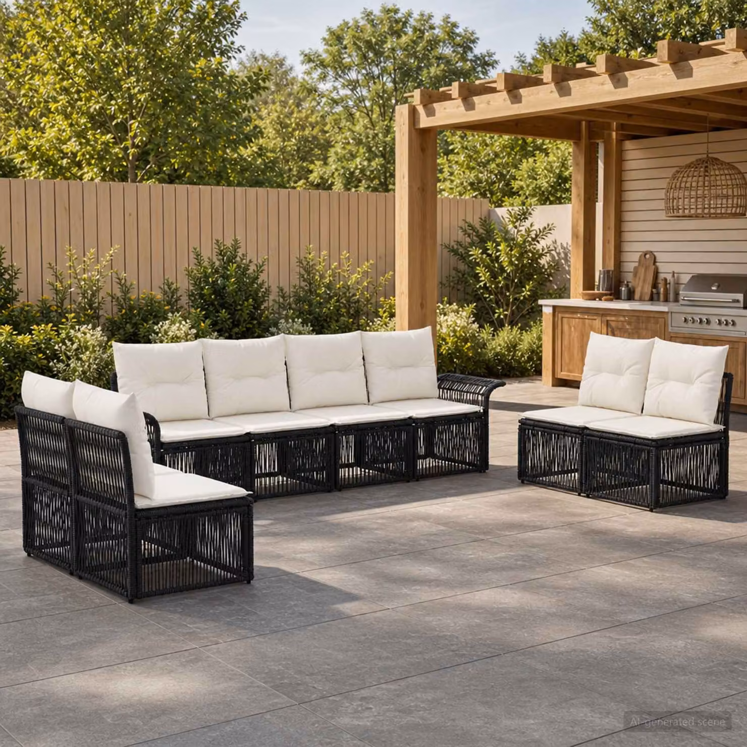 Set Divano da Giardino a L vidaXL 8 Pezzi Nero con Cuscini in Poliestere e Struttura in Metallo