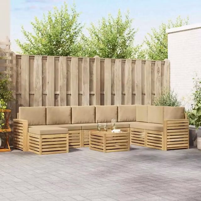 Set di divani da giardino e terrazzo moderni vidaXL in legno di acacia massello con cuscini beige – 1
