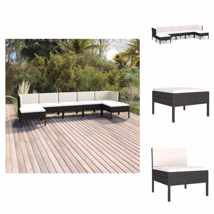 vidaXL set da salotto da giardino 7 pezzi con cuscini in poly rattan nero - Set di mobili da giardino