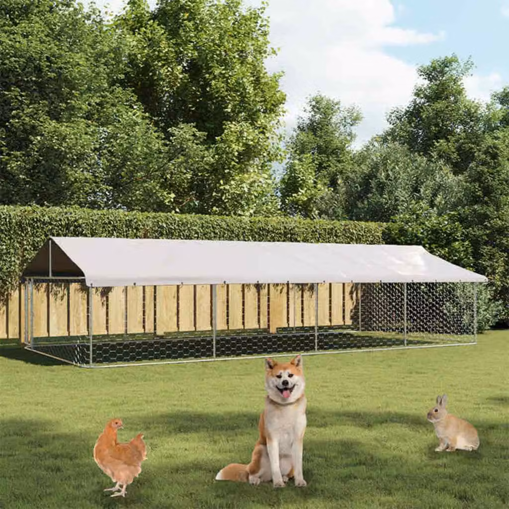 Gabbia per cani da esterno con tetto vidaXL in metallo grigio argento L: 600 cm, P: 300 cm, H: 150 cm