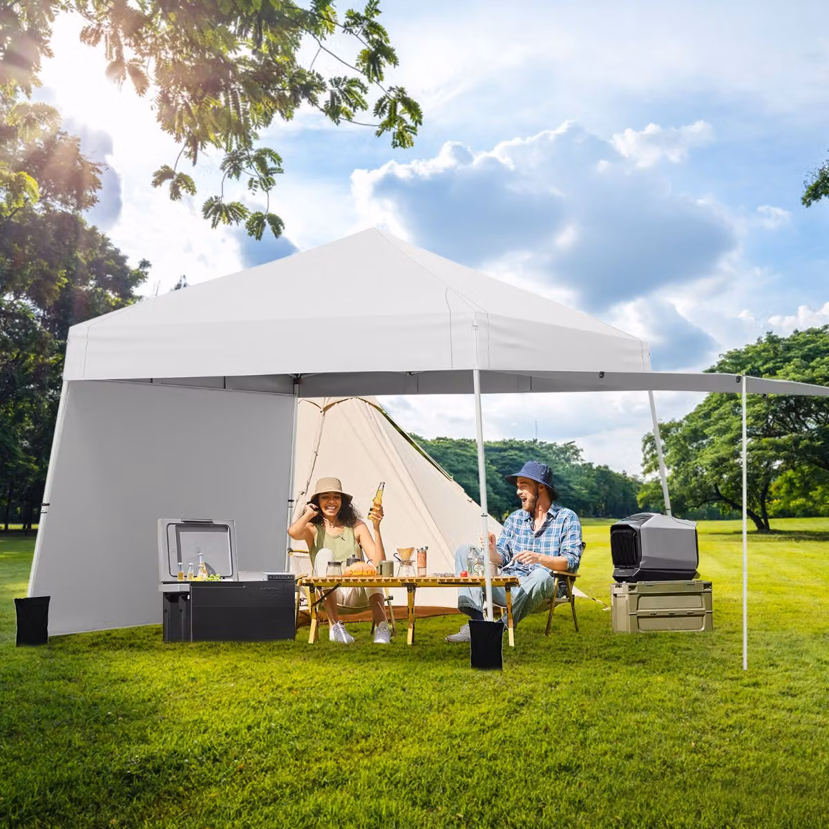 Costway Gazebo con pareti laterali convertibili in tenda da sole, Rifugio solare da esterno pieghevole, Bianco, L/P/H: 280 x 280 x 264 cm