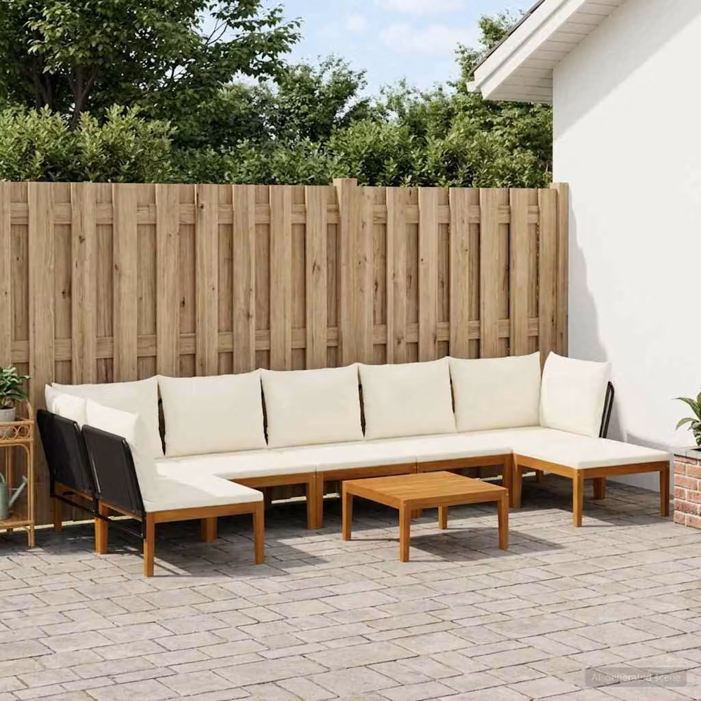 Set di 8 sedie da giardino vidaXL in legno massiccio di acacia e corda, colore naturale e marrone