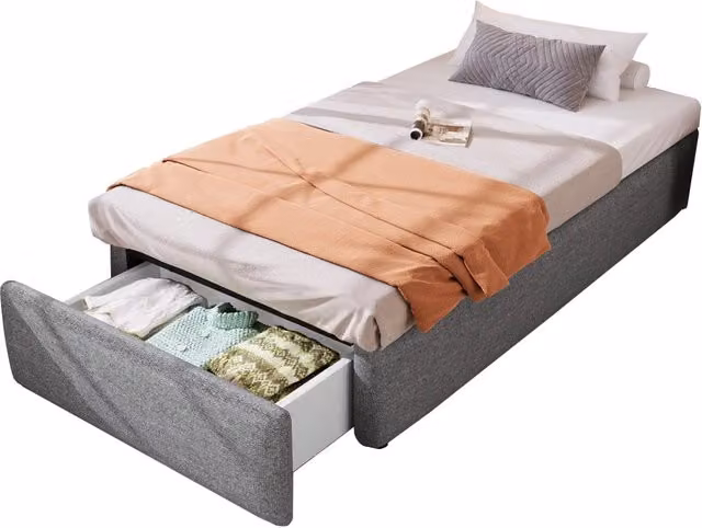 Letto Singolo Contenitore Imbottito con Base a Sollevamento Idraulico Grigio L: 90 cm, P: 200 cm, H: 31 cm
