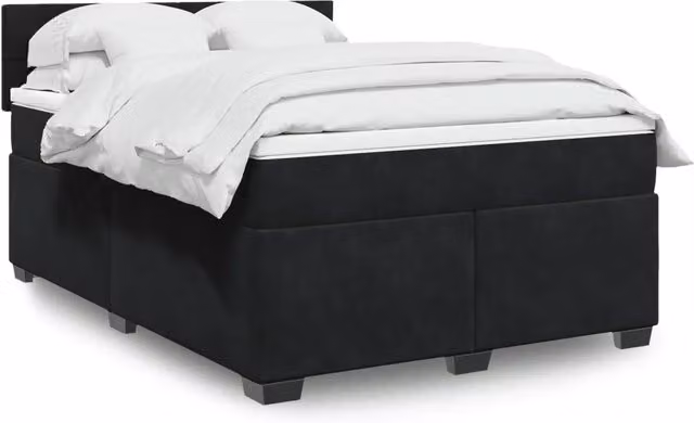 Letto con Giroletto a Molle e Materasso Ibrido vidaXL in Velluto Nero e Bianco L/P: 140 x 200 cm