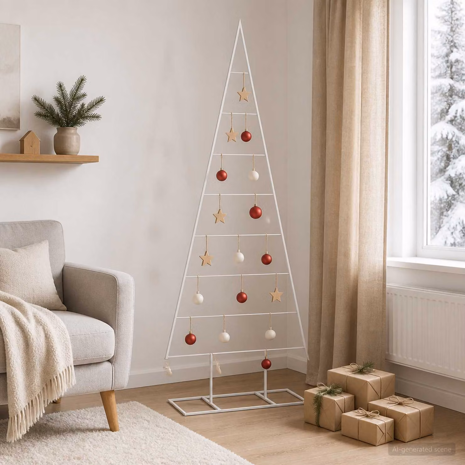 Albero di Natale moderno in metallo vidaXL KUOPIO, colore oro e bianco, Altezza: 150 cm