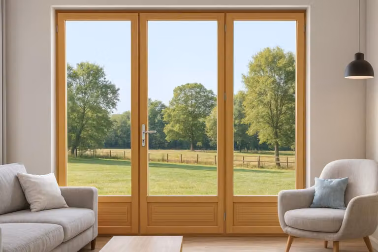 Porta finestra in legno a 3 ante H215 x L180 cm con cornice GD MENUISERIES