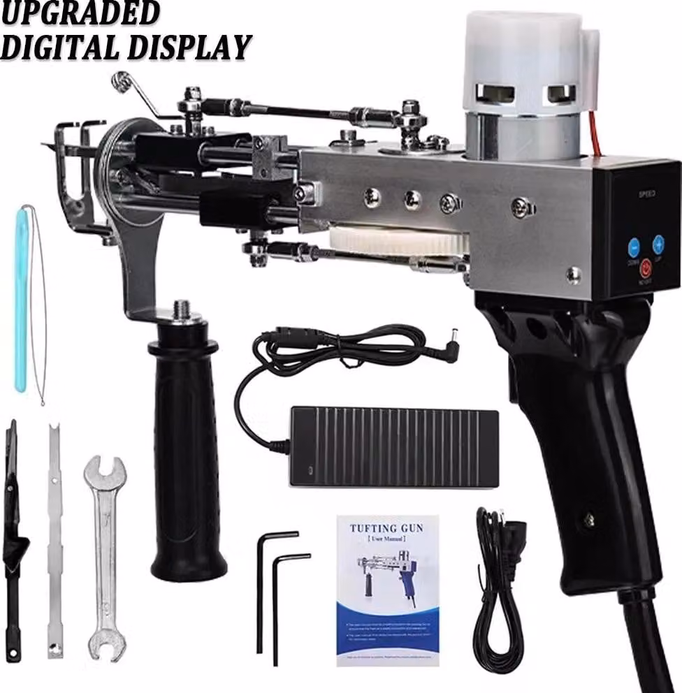 Pistola per tufting, macchina elettrica per la lavorazione a maglia di tappeti, set 2 in 1, pistola con display digitale