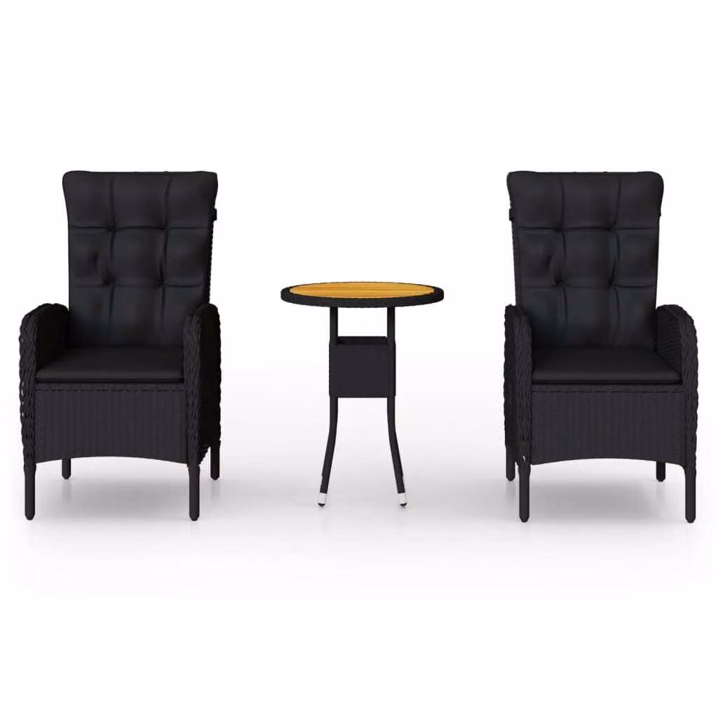 Set da Bistrot per Giardino 3 pz in Polyrattan Nero