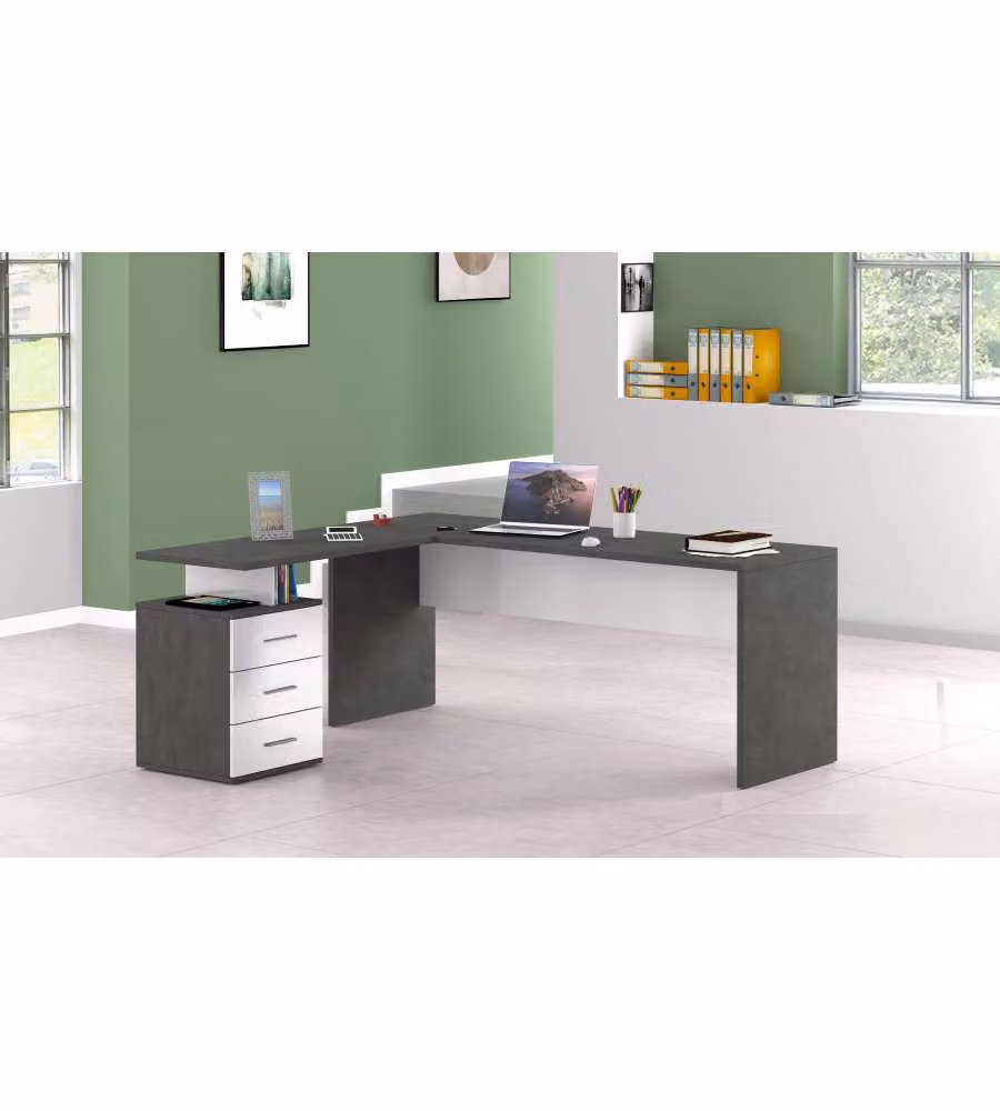 Web Furniture Scrivania Angolare New Selina Bianco Lucido - Design Moderno