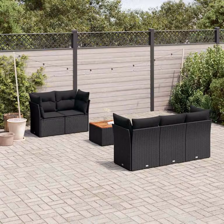 Set Divano da Giardino vidaXL 6 pz in Polyrattan Nero con Cuscini e Tavolino da Caffè
