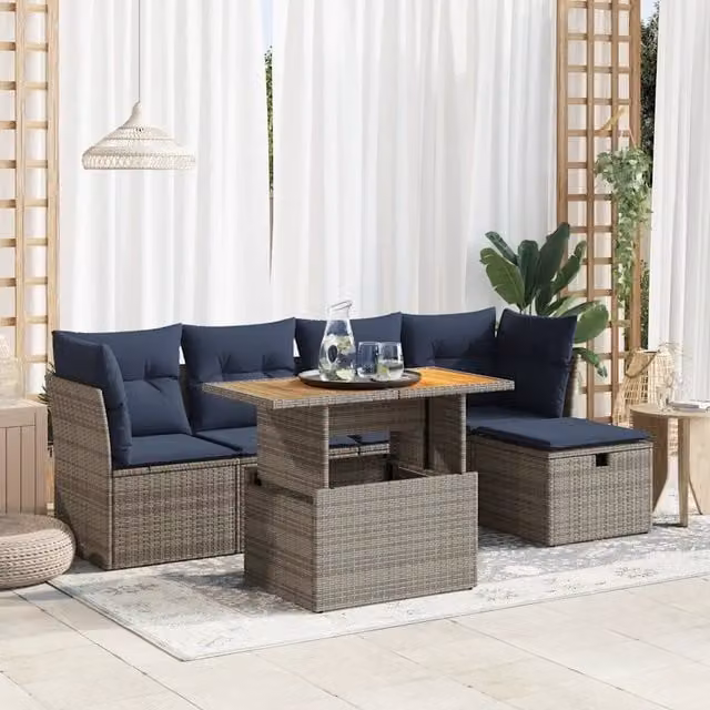 Set Divano da Giardino 6pz con Cuscini Grigio Polyrattan Acacia 3327971