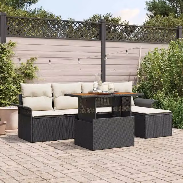 Set Divano da Giardino 6 pz Nero Poly Rattan 3358056