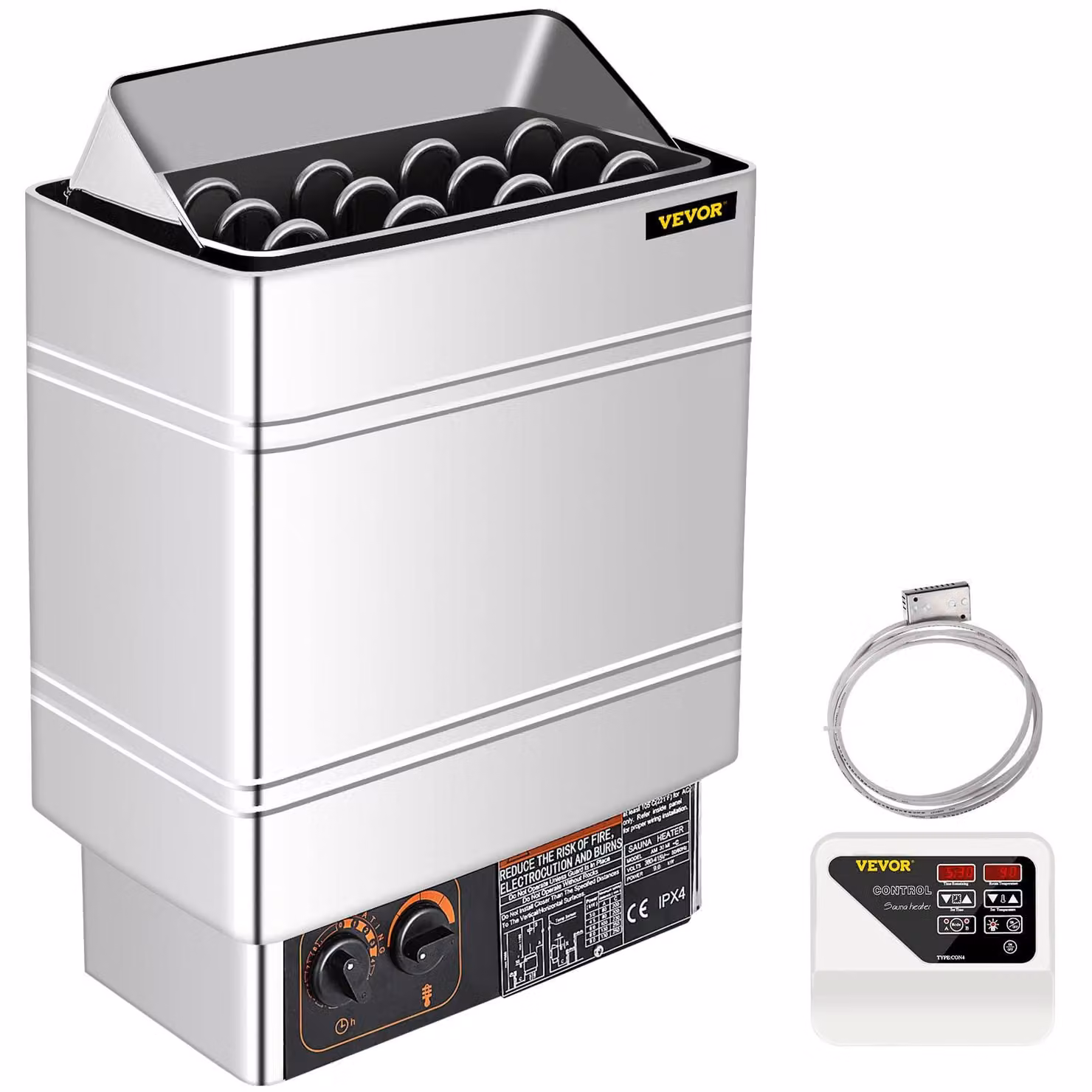 Stufa per sauna da 9 kW, 380-415 V, 2 modalità, controllo esterno, sensore da 3 metri