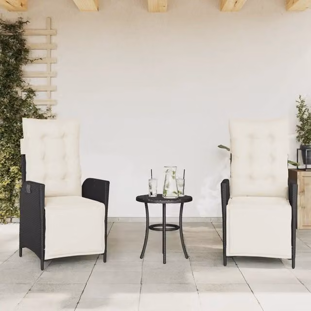 Set di 2 sedie da giardino reclinabili vidaXL in polyrattan con poggiapiedi e poggiatesta regolabile, bianco e nero – 1