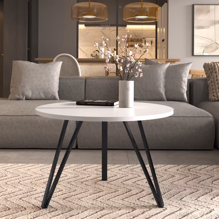 Mobili di design - Tavolino rotondo da 67 cm - Tavolino da salotto moderno con struttura in metallo e piano in laminato - Tavolino da salotto