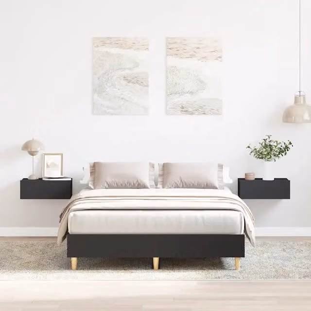 Struttura Letto Design Mania in Legno Nero con Doghe in Legno L/P/H: 120 x 200 x 25 cm – 1