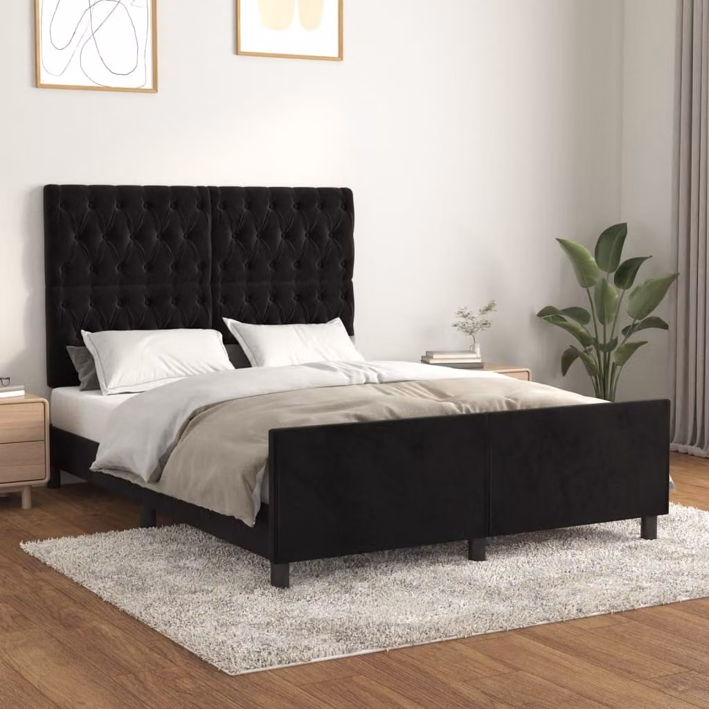 The Living Store Struttura letto con testiera nera 140x200 cm in velluto