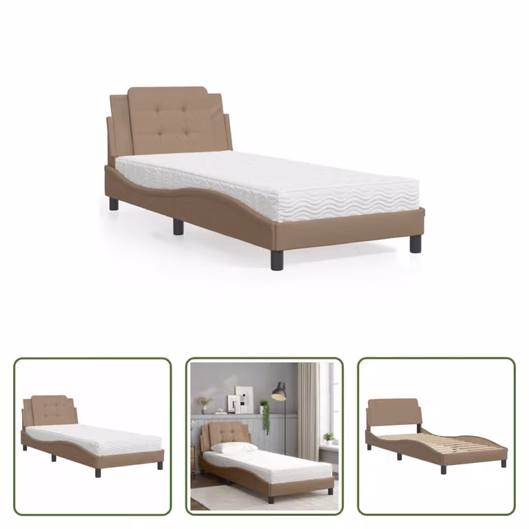The Living Store Letto con materasso cappuccino-marrone 80x200 cm in ecopelle