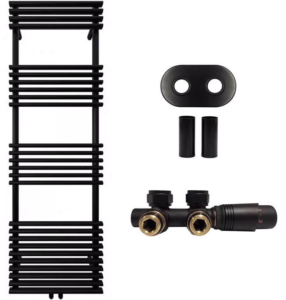 CERANO - Set di radiatori da bagno Luigi - riscaldamento centralizzato - attacco centrale da 50 mm - 713 W - nero opaco - 1600 x 500 mm