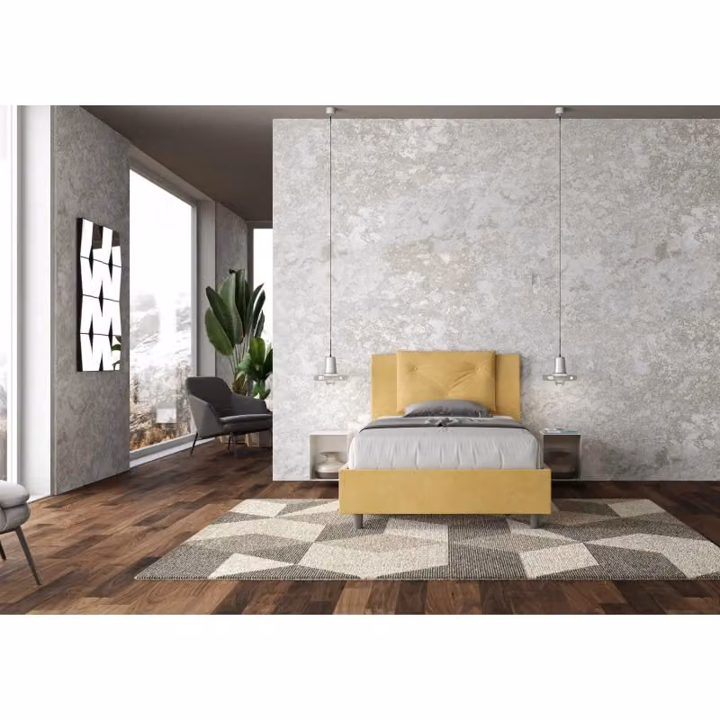 Letto imbottito con contenitore Ityhome Appia in microfibra gialla L/P/H: 110 x 222 x 125 cm – 2