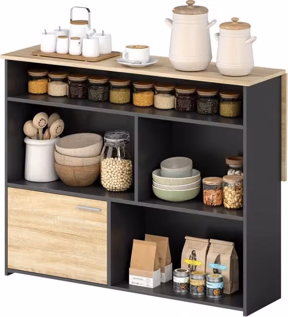 Tavolo da cucina allungabile con ripiano e scomparti ¨C Zephmum ¨C Nero 116x79.6x90.5cm