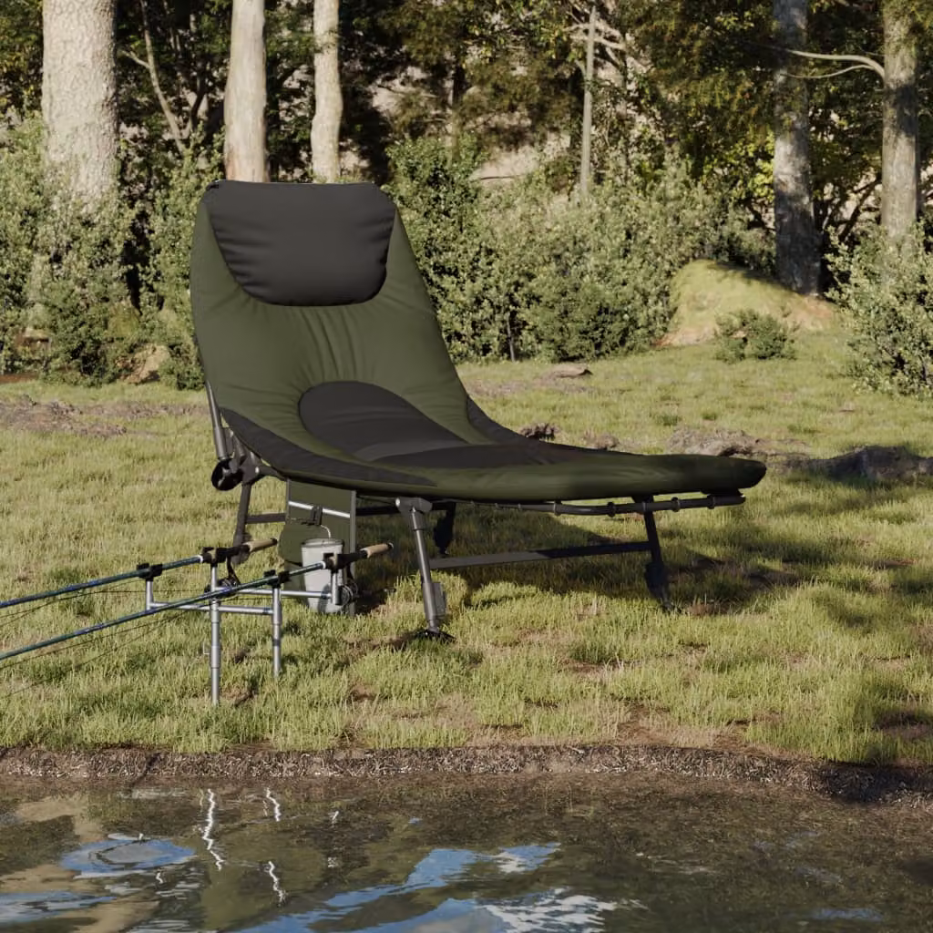 Letto da pesca pieghevole vidaXL con gambe regolabili anti fango e poggiatesta regolabile, verde e nero