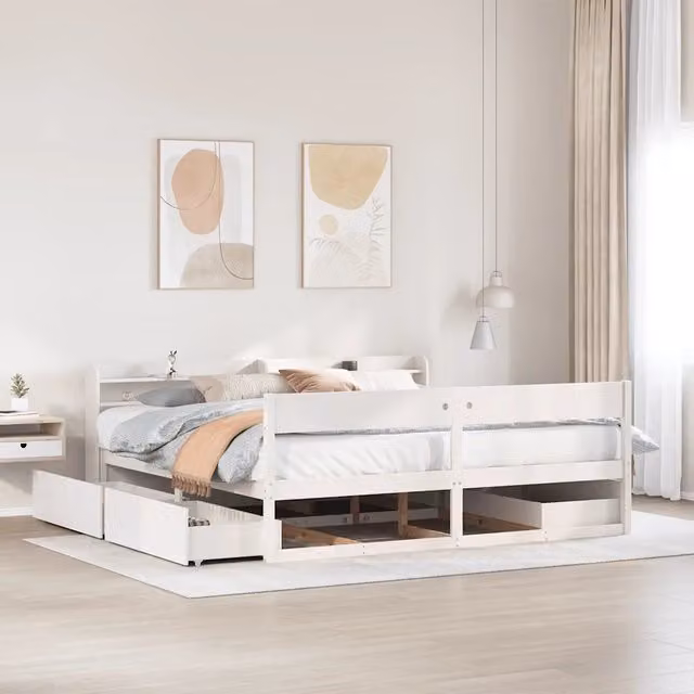 Giroletto senza Materasso Bianco 200x200 cm Legno Massello Pino 3307111