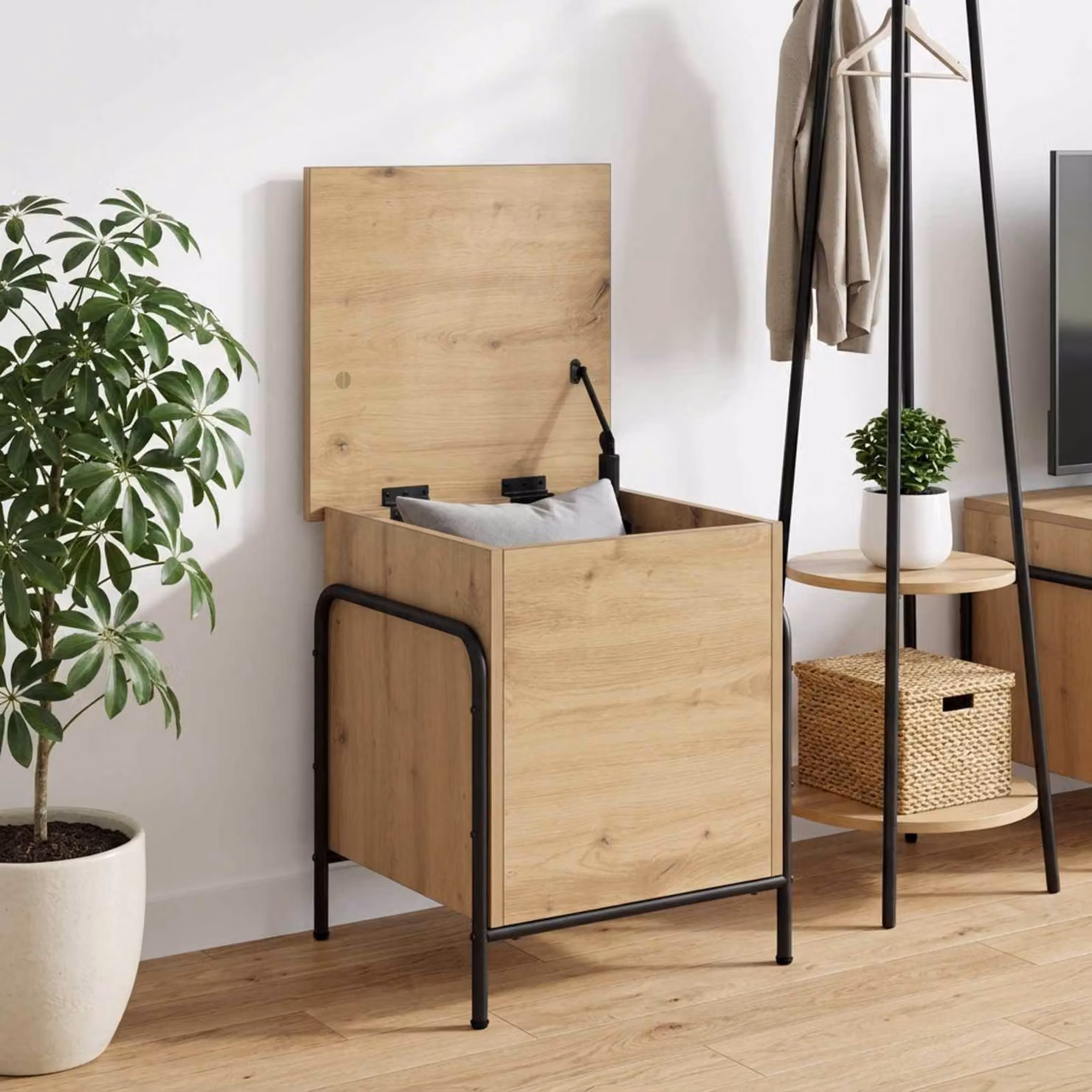 Scatola di stoccaggio vidaXL in legno color rovere marrone L: 80 cm, P: 40 cm, H: 49,5 cm